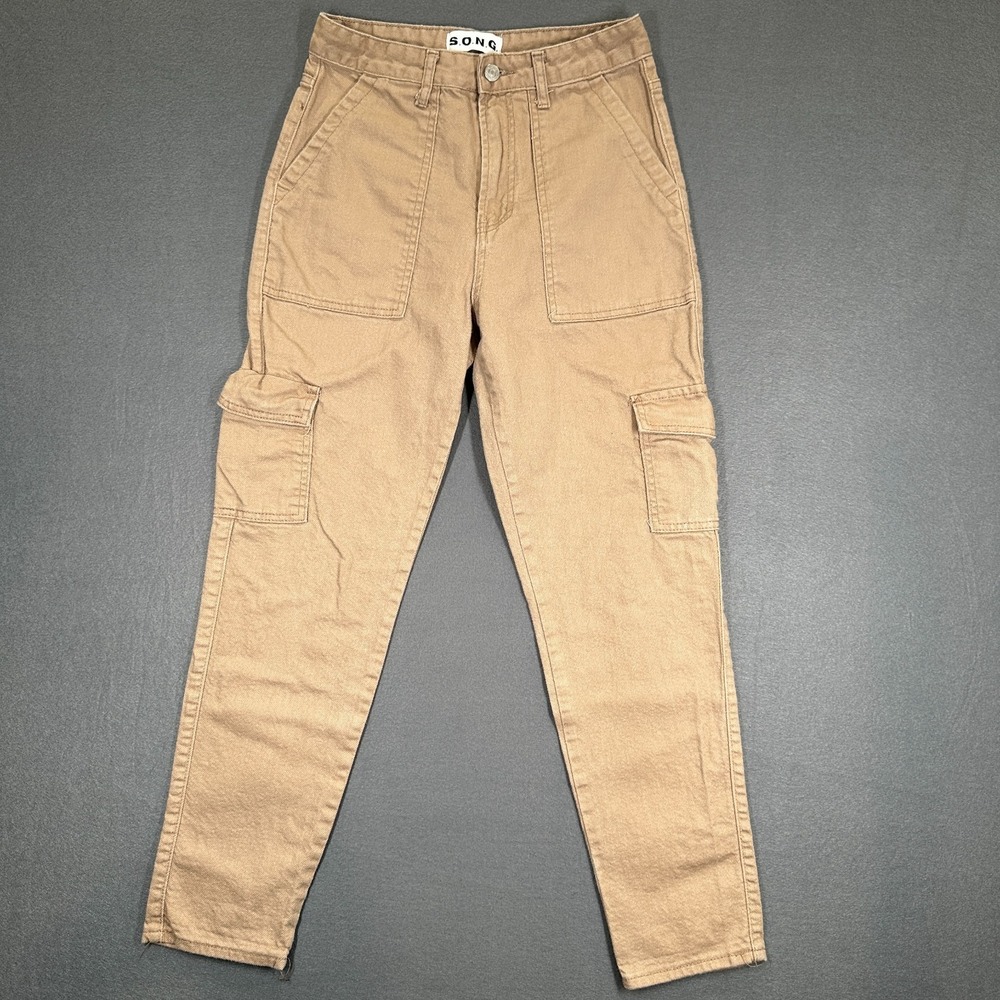 S.O.N.G Jeans Womens 5/27 Light Brown‎ Denim High Rise Cargo Utility Tapered Leg